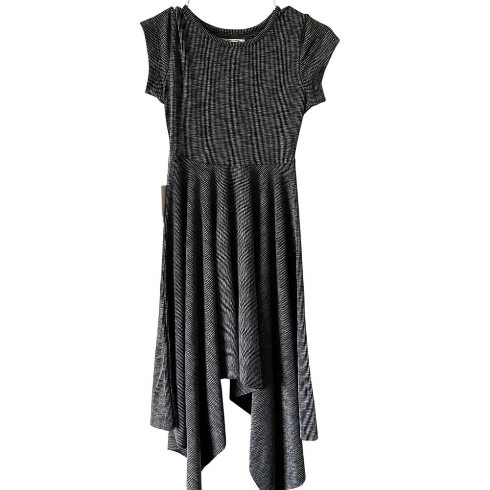 NEW Joyfolie Mia Joy Black Gray Asymmetrical Ribbed Girls Dress sz 8